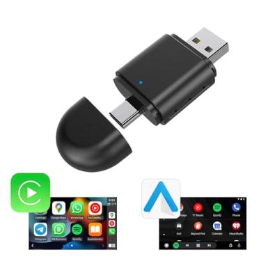 Imagem de Adaptador Carplay sem fio e adaptador automotivo sem fio Android, interface dupla USB + Tipo-C, dongle sem fio 2 em 1 para carro com fio OEM Carplay Android Auto com iPhone IOS 10+ / Android 11+