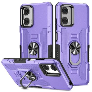 Imagem de Sidande Capa para Moto G24 4G, Motorola G04 4G XT2423-1, suporte de suporte resistente magnético embutido para carro, à prova de choque, capa protetora para celular para Motorola Moto G24 4G roxo