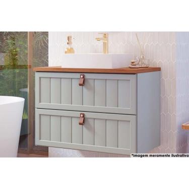 Imagem de Gabinete de Banheiro Suspenso Sense c/ Cuba 1 Gaveta e 1 Porta Basculante 80cm Pistache/Freijo - MGM