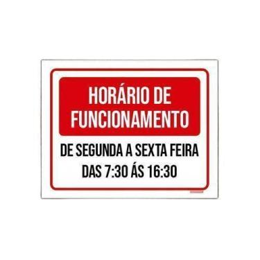 Imagem de Kit 5 Placas Horário Funcionamento Vermelho 18x23cm - Sinalizo