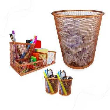 Imagem de Kit Organizador, Porta Caneta e Lixeira Rose Gold Escritório - Markys 