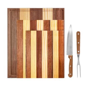 Imagem de Jogo Churrasco Tabuas Madeira 45 35 30cm + Talher Faca Garfo - Moveis 
