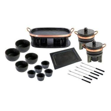Imagem de Kit Fondue Pedra Sabão Completo Churrasqueira Oval 22 Peças - Sao Jose