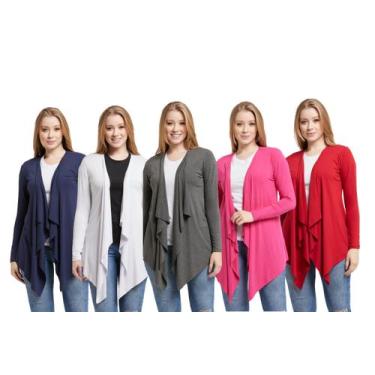 Imagem de Kit 05 cardigans feminino kimono com bico manga longa - Wooks, M, Azul