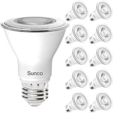 Imagem de Kit com 10 lâmpadas LED PAR20 da Sunco Lighting, 7W=50W, Dimerizável, 6000K Branca Deluxe, Base E26, Uso interno/externo, Hermética - UL