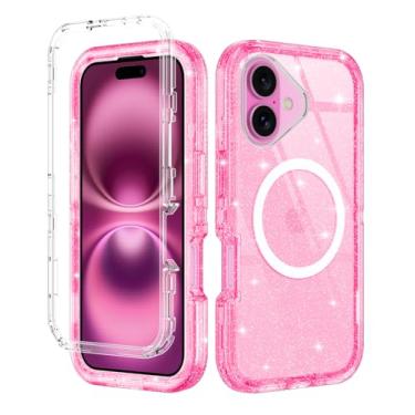 Imagem de I-HONVA Capa transparente para iPhone 16 Plus [não amarela] [compatível com MagSafe] à prova de choque com 3 camadas de proteção total resistente para Apple iPhone 16 Plus de 6,7 polegadas, glitter
