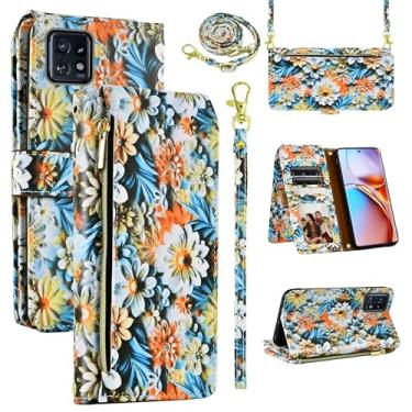 Imagem de Dswteny Capa carteira para Motorola Edge+ Plus 2023/Edge 40 Pro 5G/Moto X40 com alça de pulso, 9+ compartimentos para cartões, bolsa com zíper, capa de celular de couro floral para X + mulheres homens