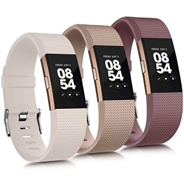 Imagem de Pacote com 3 pulseiras esportivas compatíveis com Fitbit Charge 2 pulseiras femininas e masculinas, pulseiras de substituição ajustáveis para Fitbit Charge 2 HR Pequeno Grande (luz das estrelas/chá de leite/violeta fumaça, grande)