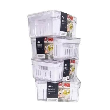 Imagem de Kit 4 Potes Organizadores De Geladeira Com Cesto Interno Drenagem de Á