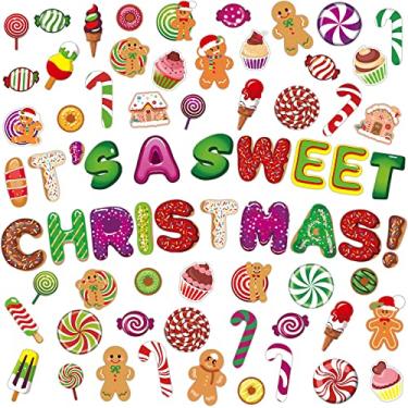 Imagem de 68 peças Candy Land Festa Sala de Aula Decoração de Bordas Doces Bengala de Menta Pirulito Redondo Doce Biscoito de Gengibre, Recortes de Natal Doces para Decoração de Parede de Sala de Aula (Candy)