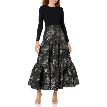 Imagem de Shoshanna Vestido feminino Mannor Jacquard de malha na altura do tornozelo, Jet/ouro rosa, M