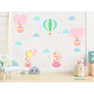 Imagem de adesivo de parede ursa balões decoração quarto de meninas - Adesivos K