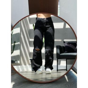 Imagem de Calça Feminina Wide Leg Preta Com Rasgo No Joelho Go Girl, 34