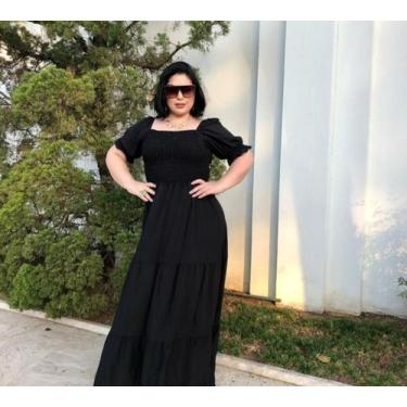 Imagem de Vestido Longo Ciganinha Lastex Plus Sizes  G1/G2 - LM Modas, Preto