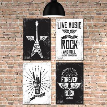 Imagem de Placa Decorativa MDF Música Rock Kit 4un 30x40cm - Quartinhos