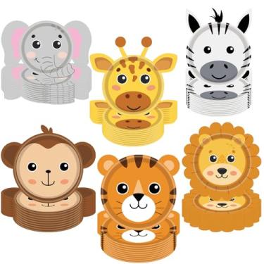 Imagem de 48PCS Jungle Animal Party Supplies Jungle Safari Zoo Theme Animal Paper Plates Safari Animal Shaped Disposable Plates for Baby Shower Birthday Party Supplies