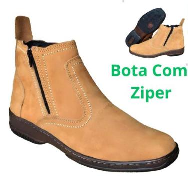 Imagem de Botina Couro Nobuck Bota Casual Tradicional Homem Cidade Campo Fazenda