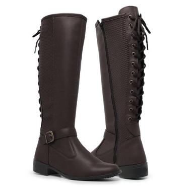 Imagem de Bota de Inverno Feminina Cano Longo Gmm Shoes Conforto 11653, Marrom, 