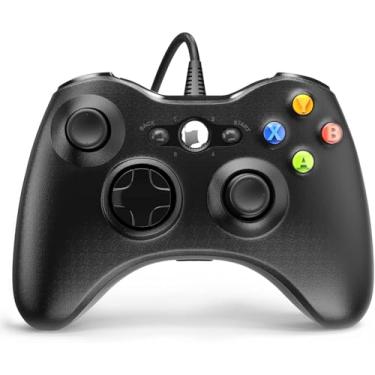 Imagem de Controle com Fio para Xbox 360, Vibração Dupla, Função Turbo, Compatível com Xbox 360/360 Slim e Windows 7,8,10,11, Preto