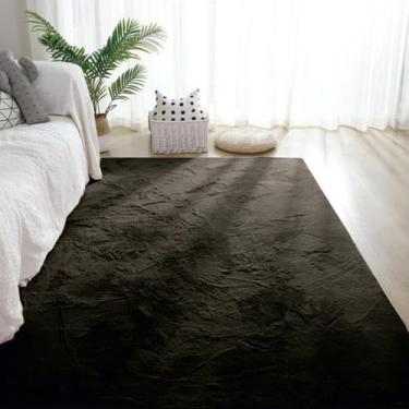 Imagem de Decoração moderna para casa, carpete artificial, sala de estar, macio, fofo, pelúcia, tapete, quarto infantil, carpete, cinza, preto, 90x180cm, 35x70 pol.