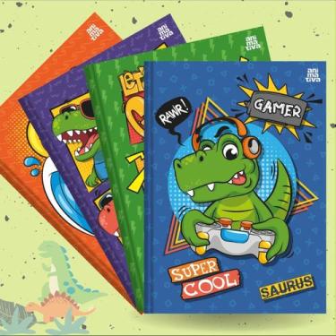 Imagem de Kit Caderno Brochura Capa Dura Grande Dinossauros 4un 80 folhas com Pa