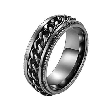 Imagem de IFUAQZ Anéis de corrente giratórios de aço inoxidável de 8 mm para motociclista, borda ranhurada, prata, preto, ouro rosa, Metal, Sem pedra preciosa