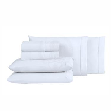 Imagem de Jogo de Lençol Roupa Cama 100% Algodao 300 Fios 188x138x30 6 Peças (Branco, Casal)