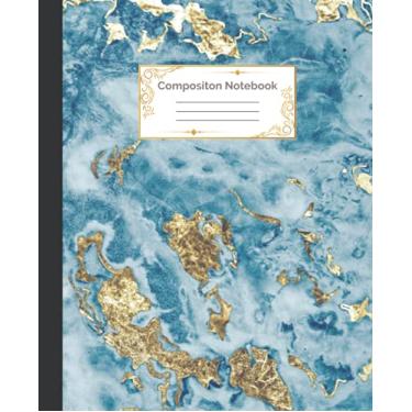 Imagem de Composition Notebook: Wide Ruled Lined Paper Notebook Journal: Gold Glitter Liquid Marble Blue Painting Workbook for Girls Kids Teens Students for Back to School and Home College Writing Notes