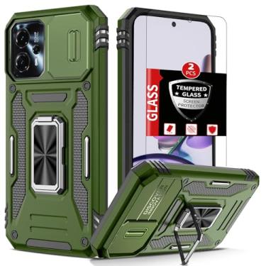 Imagem de FRLMOOES Capa para Motorola Moto G13 com 2 protetores de tela, capa de câmera deslizante integrada + anel de suporte de 360° para capa de telefone G13 à prova de choque, antiarranhões, proteção