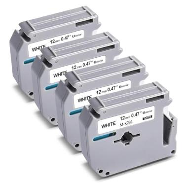 Imagem de Unismar Fita M-K231 PT-M95 12 mm 0,47 branca M-K231 MK-231 MK231 M231 1/5.1 cm x 26.2' substituição para Brother Ptouch para PT-65 PT-85 PT-90 PT-70 PT-80 PT-45, preta Branco, pacote com 4