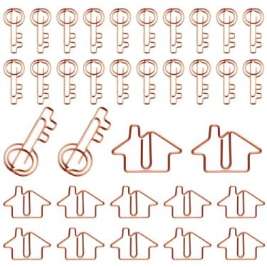 Imagem de Hesena Conjunto de 120 clipes de papel, 60 clipes de papel em forma de casa e 60 clipes de papel em forma de chave para escritório, casa, presentes para agentes imobiliários e corretores de imóveis