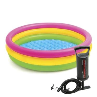 Imagem de Kit Piscina Infantil E Bebê Colorida Inflável Redonda 275 Litros Fundo Fofinho Com Bomba De Ar Manual Para Inflar Piscina De Bolinhas Praia Piscina Quintal Escritex