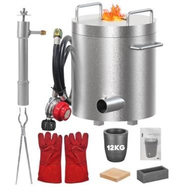 Imagem de Kit de fornalha de fundição de propano 12 kg 1482°C/1,482.2 °C com cadinhos e pinças, fundição de aço inoxidável para reciclagem de sucata de metal, máquina de fundição de metal de alumínio dourado