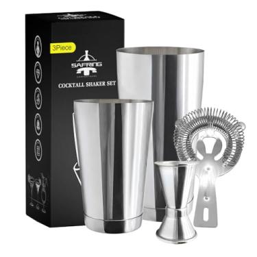 Imagem de safring conjunto de barra de coqueteleira safring boston, latas pesadas de shaker boston, kit de bartender com coqueteleira de bebida mista de 18 onças e 28 onças, filtro hawthorne, jigger d