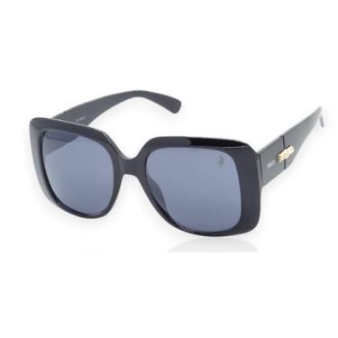 Imagem de Óculos de Sol Clássico Polo London Club, Design Quadrado Oversized lente em Policarbonatocom Proteção UV400 em - Kit contém Case Couro ECO (Preto brilho)