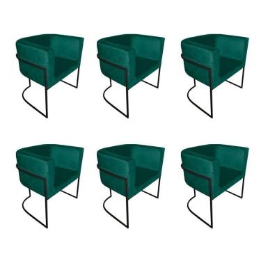 Imagem de Kit 6 Cadeiras De Jantar Premium Base De Ferro Preta Veludo Verde