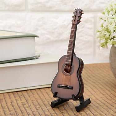Imagem de Modelo de Guitarra de Madeira Display Mini Artesanato, Decoração de Mesa de Casa Artesanal Com Suporte e Caixa para Presente (Brown 10CM)
