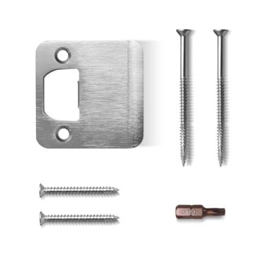 Imagem de MOSECYOU Placa de ataque estendida de 6,5 cm x 6,5 cm, versão resistente com parafusos e brocas reforçadas Torx/Star, extensor de trava de porta, reforço de porta externa interna (níquel escovado, 1