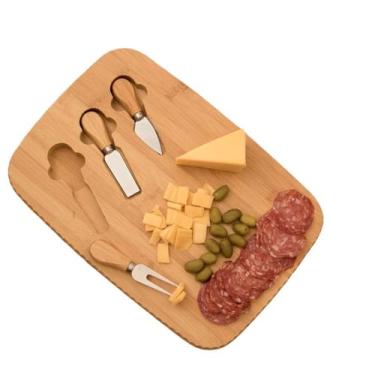 Imagem de Jogo 2 Tabuas De Carnes Petiscos Frutas Retangular Kit Faca Garfo - CA