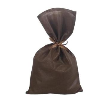 Imagem de 30 Saquinhos Sacolinhas 15x23 Tnt Marrom Com Fita Marrom - Upontocom