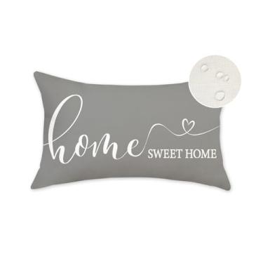 Imagem de ONWAY Capa de almofada Home Sweet Home Farmhouse, impermeável, 30,5 x 50,8 cm, decoração interna e externa, para decoração de sofá e varanda cinza