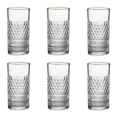 Imagem de Jogo de 6 Copos em Cristal com Borda Dourada 350ml