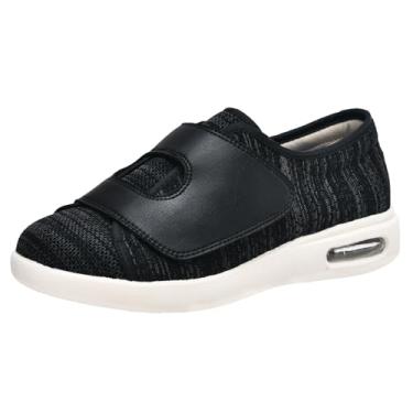 Imagem de Tênis feminino de caminhada para diabéticos de largura larga com fecho ajustável, fácil de colocar e tirar para idosos artrite pés inchados, Preto, cinza, 38