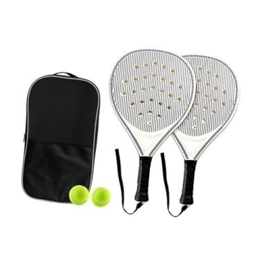 Imagem de UGPLM Raquete de tênis de paddle, raquete de tênis de padel com cinta de pulso, núcleo de espuma de superfície de fibra de carbono para crianças, júnior, 2 Rackets W Ball Bag