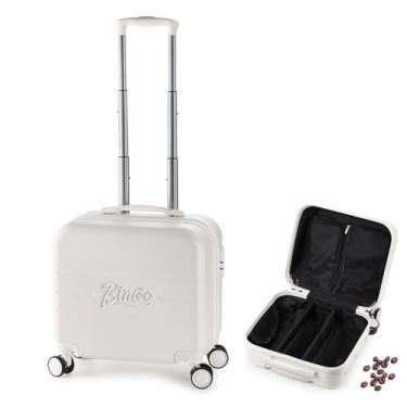 Imagem de Bincoo Malas pequenas de 45,7 cm com rodas para cafeteira, máquina de café expresso, estojo rígido de viagem, à prova d'água e à prova de choque, adequado para viagens, acampamento ao ar livre, Branco
