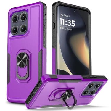 Imagem de FollmeAir Capa para Motorola Moto Edge 5G 2025, resistente à prova de choque, camada dupla, proteção de nível militar, à prova de quedas, capa robusta com suporte magnético integrado (roxo, Moto Edge
