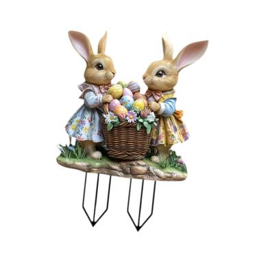 Imagem de Baoblaze 2d plana cesta de páscoa ovos cena jardim estaca sinal acrílico quintal passarelas à prova dwaterproof água festa ao ar livre vaso de flores estaca