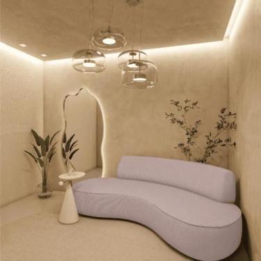 Imagem de Sofá Curvo 3 Lugares Orgânico Amsterdã 200cm Linho Rose- MABE MAGAZINE