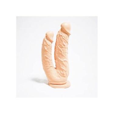 Imagem de Pênis Duplo 19x4cm com Ventosa Twins Bege - Coleção Lovetoys