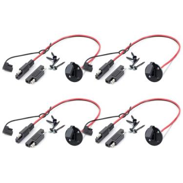 Imagem de MADCATZ 4 peças de porta lateral de soquete SAE de 2 pinos, cabo SAE de 16 AWG, montagem em painel, conector universal embutido para carregador de bateria de gerador solar (1 pé)